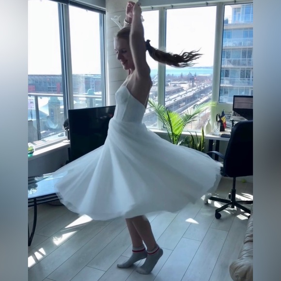 Lace corset flare tulle tea length dress - Picture 4 of 4